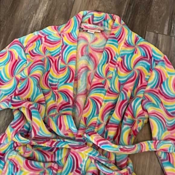 Candy Pink girls rainbow plush robe 10/12 - Picture 3 of 7